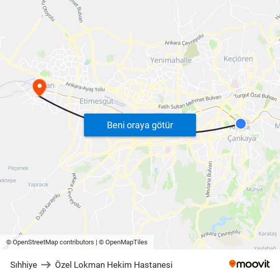 Sıhhiye to Özel Lokman Hekim Hastanesi map