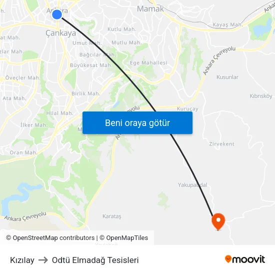 Kızılay to Odtü Elmadağ Tesisleri map