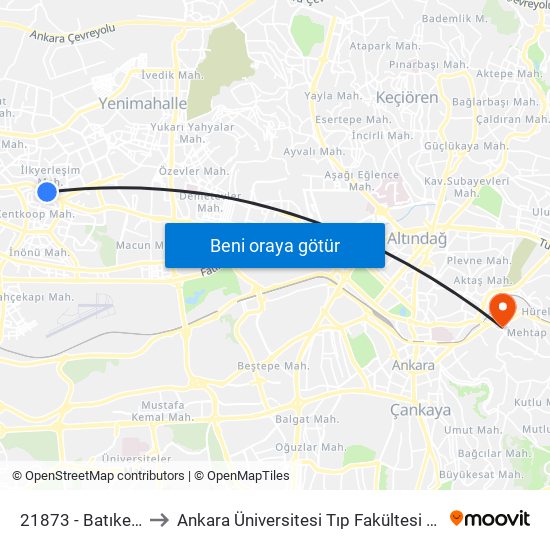 21873 - Batıkent Metro to Ankara Üniversitesi Tıp Fakültesi Cebeci Hastanesi map