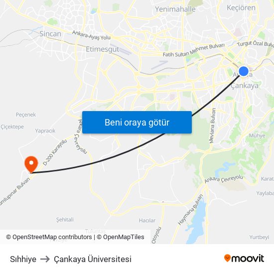Sıhhiye to Çankaya Üniversitesi map