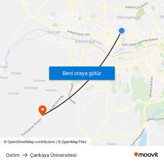 Ostim to Çankaya Üniversitesi map
