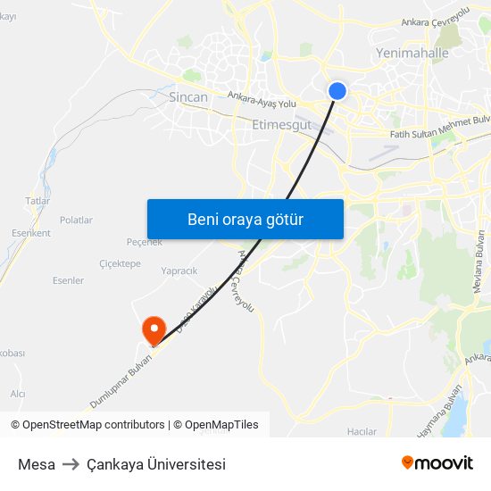 Mesa to Çankaya Üniversitesi map