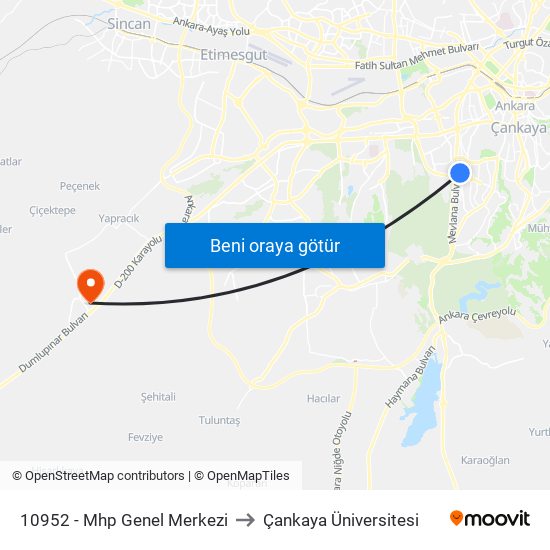 10952 - Mhp Genel Merkezi to Çankaya Üniversitesi map