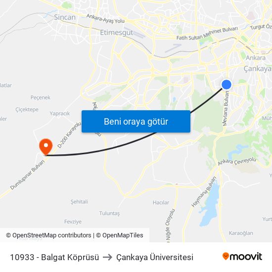 10933 - Balgat Köprüsü to Çankaya Üniversitesi map