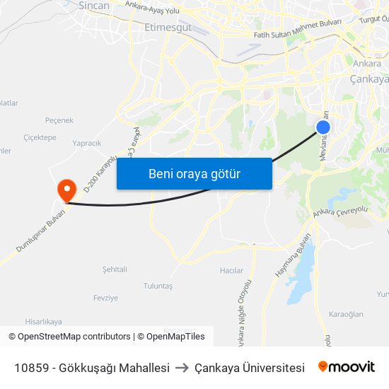 10859 - Gökkuşağı Mahallesi to Çankaya Üniversitesi map