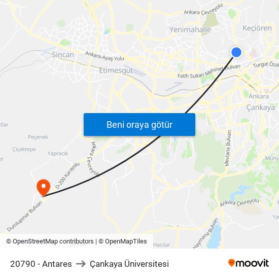 20790 - Antares to Çankaya Üniversitesi map