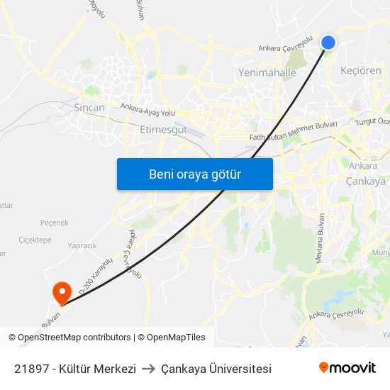 21897 - Kültür Merkezi to Çankaya Üniversitesi map