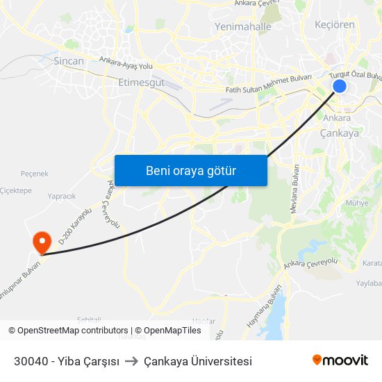 30040 - Yiba Çarşısı to Çankaya Üniversitesi map