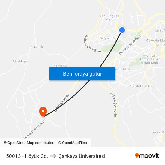 50013 - Höyük Cd. to Çankaya Üniversitesi map