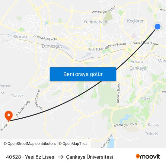 40528 - Yeşilöz Lisesi to Çankaya Üniversitesi map