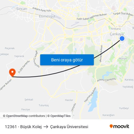 12361 - Büyük Kolej to Çankaya Üniversitesi map