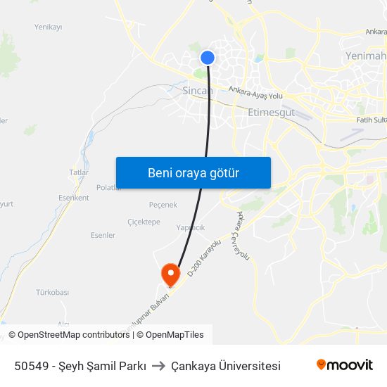 50549 - Şeyh Şamil Parkı to Çankaya Üniversitesi map