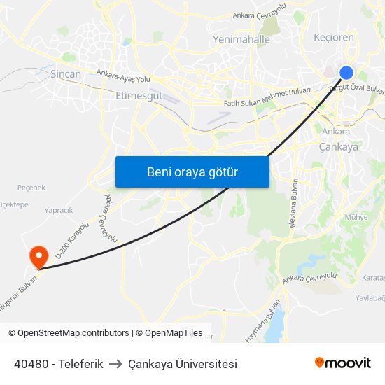 40480 - Teleferik to Çankaya Üniversitesi map