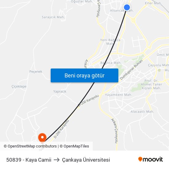 50839 - Kaya Camii to Çankaya Üniversitesi map