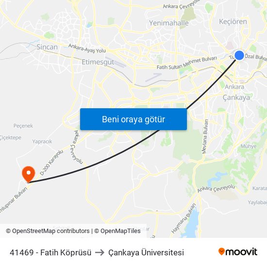 41469 - Fatih Köprüsü to Çankaya Üniversitesi map