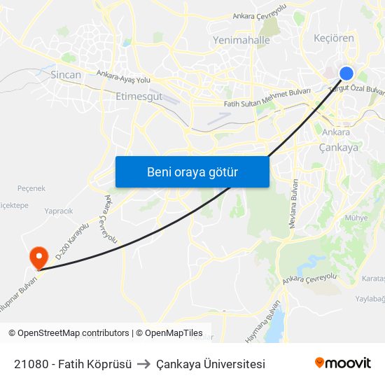 21080 - Fatih Köprüsü to Çankaya Üniversitesi map