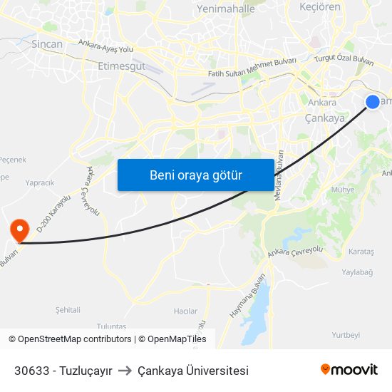 30633 - Tuzluçayır to Çankaya Üniversitesi map