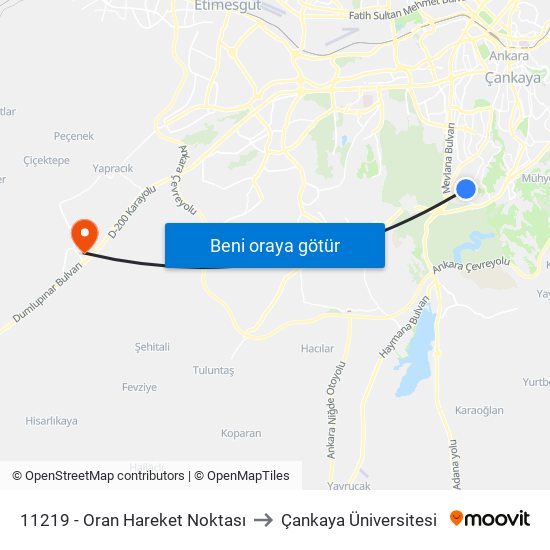 11219 - Oran Hareket Noktası to Çankaya Üniversitesi map