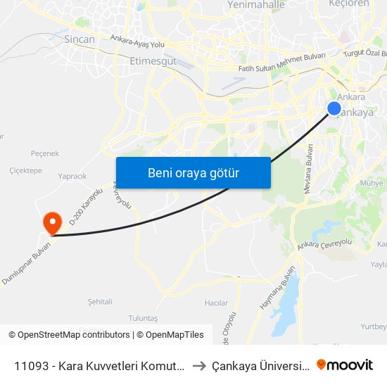 11093 - Kara Kuvvetleri Komutanlığı to Çankaya Üniversitesi map