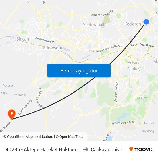 40286 - Aktepe Hareket Noktası Son Durak to Çankaya Üniversitesi map