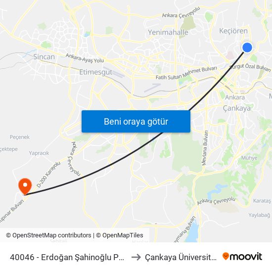 40046 - Erdoğan Şahinoğlu Parkı to Çankaya Üniversitesi map