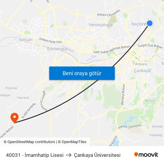 40031 - İmamhatip Lisesi to Çankaya Üniversitesi map