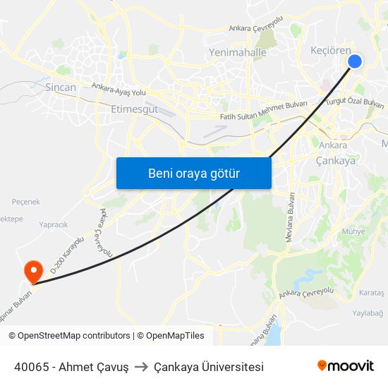 40065 - Ahmet Çavuş to Çankaya Üniversitesi map