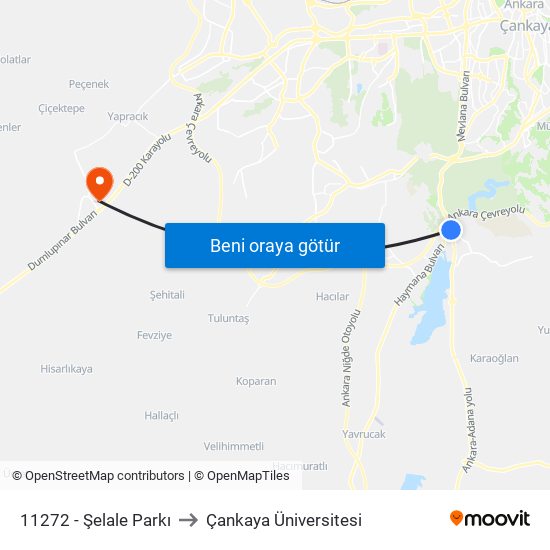 11272 - Şelale Parkı to Çankaya Üniversitesi map