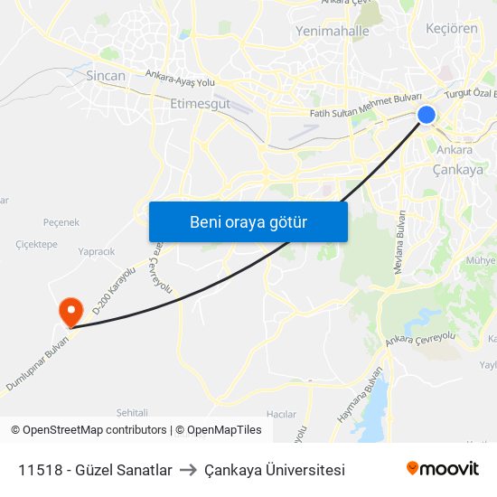 11518 - Güzel Sanatlar to Çankaya Üniversitesi map