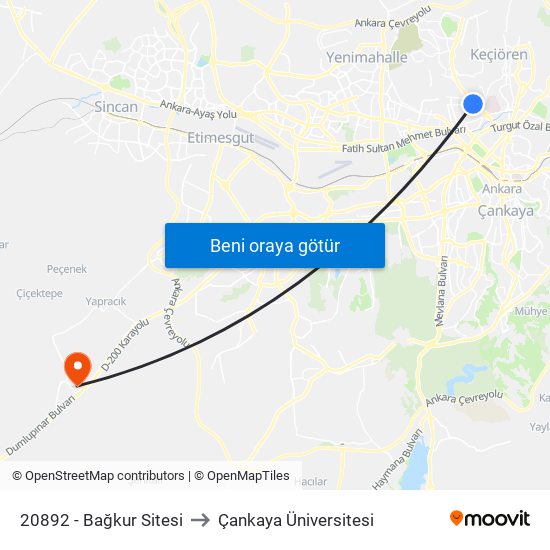 20892 - Bağkur Sitesi to Çankaya Üniversitesi map