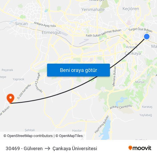 30469 - Gülveren to Çankaya Üniversitesi map