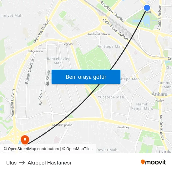Ulus to Akropol Hastanesi map