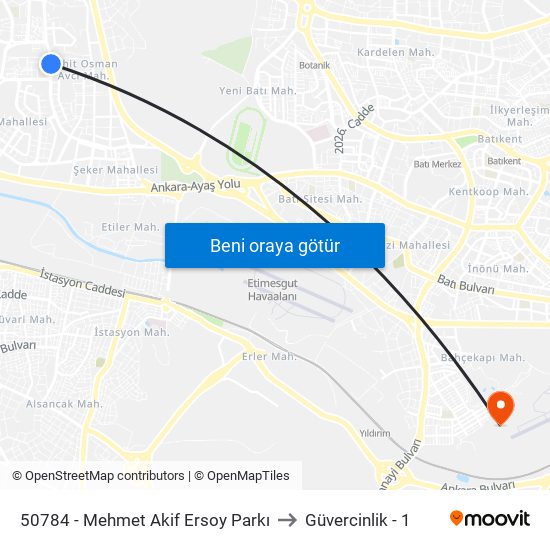 50784 - Mehmet Akif Ersoy Parkı to Güvercinlik - 1 map