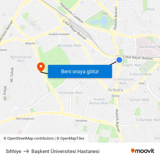 Sıhhiye to Başkent Üniversitesi Hastanesi map