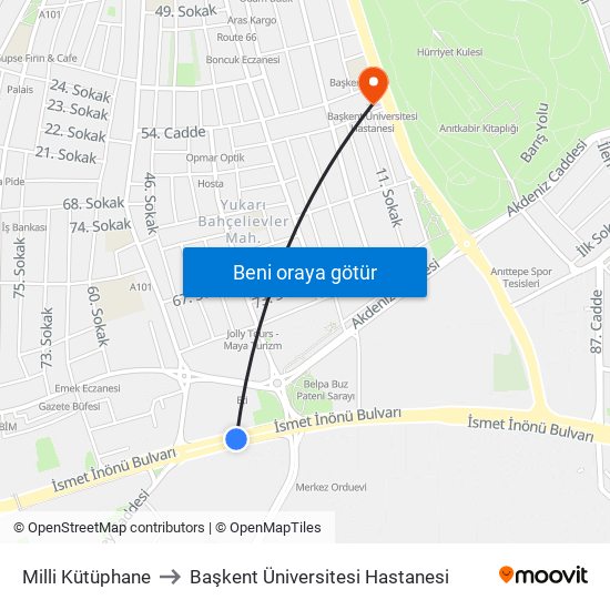 Milli Kütüphane to Başkent Üniversitesi Hastanesi map