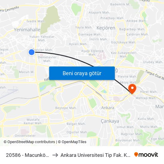 20586 - Macunköy Metro to Ankara Universitesi Tip Fak. Kalp Merkezi map