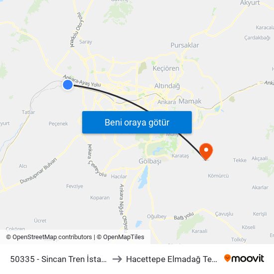 50335 - Sincan Tren İstasyonu to Hacettepe Elmadağ Tesisleri map