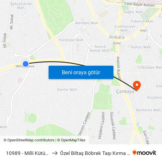 10989 - Milli Kütüphane to Özel Biltaş Böbrek Taşı Kırma Merkezi map