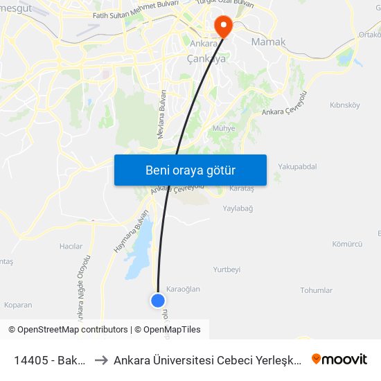 14405 - Bakap to Ankara Üniversitesi Cebeci Yerleşkesi map