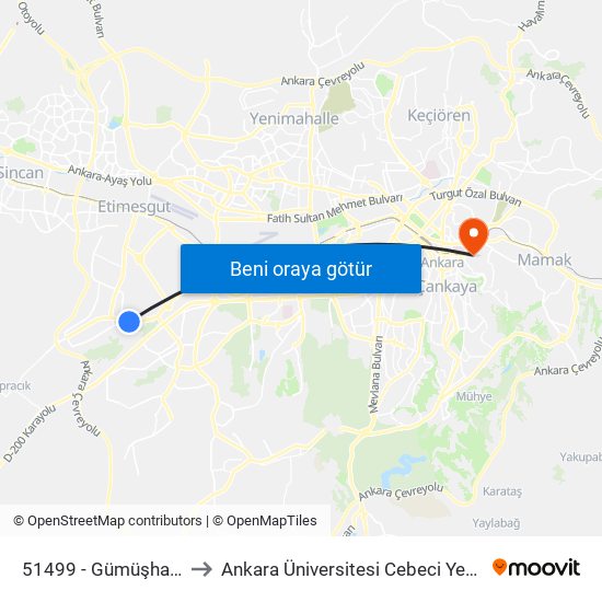 51499 - Gümüşhan Cd. to Ankara Üniversitesi Cebeci Yerleşkesi map