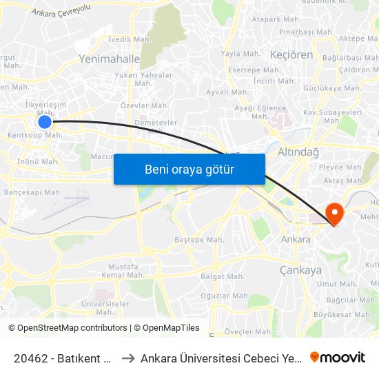 20462 - Batıkent Metro to Ankara Üniversitesi Cebeci Yerleşkesi map