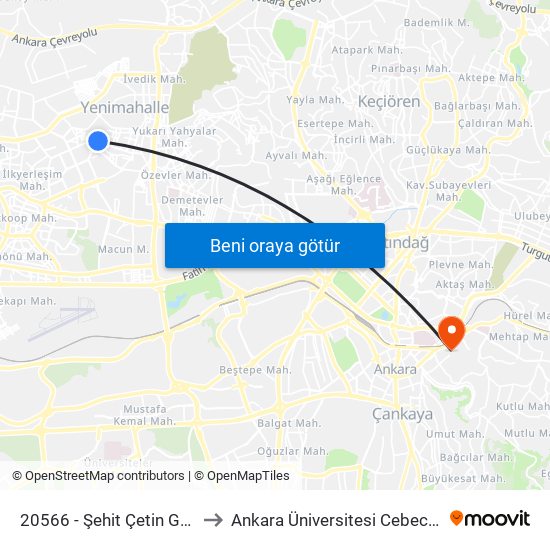 20566 - Şehit Çetin Güleç Parki to Ankara Üniversitesi Cebeci Yerleşkesi map