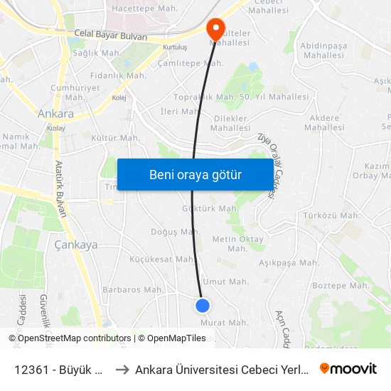 12361 - Büyük Kolej to Ankara Üniversitesi Cebeci Yerleşkesi map