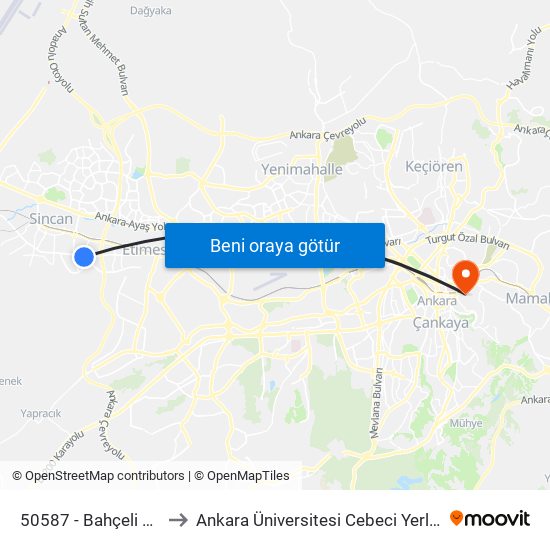 50587 - Bahçeli Parkı to Ankara Üniversitesi Cebeci Yerleşkesi map