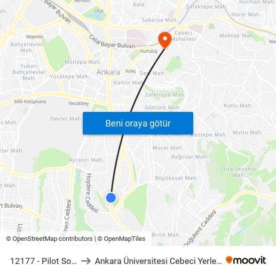 12177 - Pilot Sokak to Ankara Üniversitesi Cebeci Yerleşkesi map