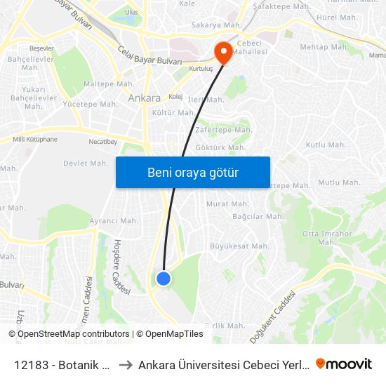 12183 - Botanik Parkı to Ankara Üniversitesi Cebeci Yerleşkesi map