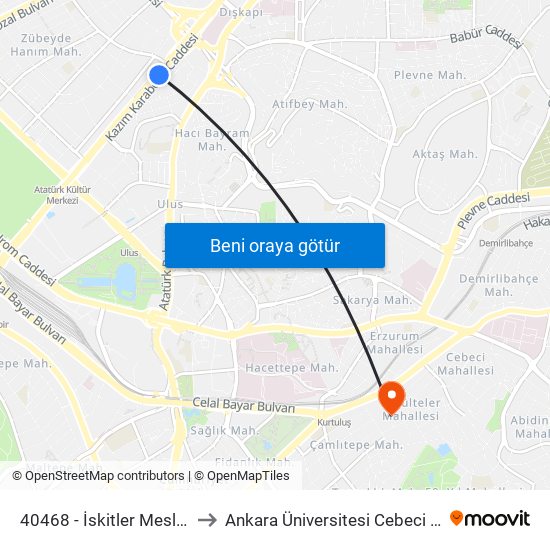 40468 - İskitler Meslek Lisesi to Ankara Üniversitesi Cebeci Yerleşkesi map