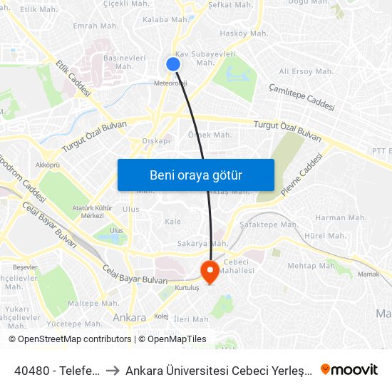 40480 - Teleferik to Ankara Üniversitesi Cebeci Yerleşkesi map