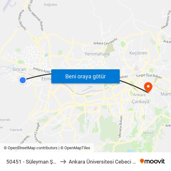 50451 - Süleyman Şah Parkı to Ankara Üniversitesi Cebeci Yerleşkesi map