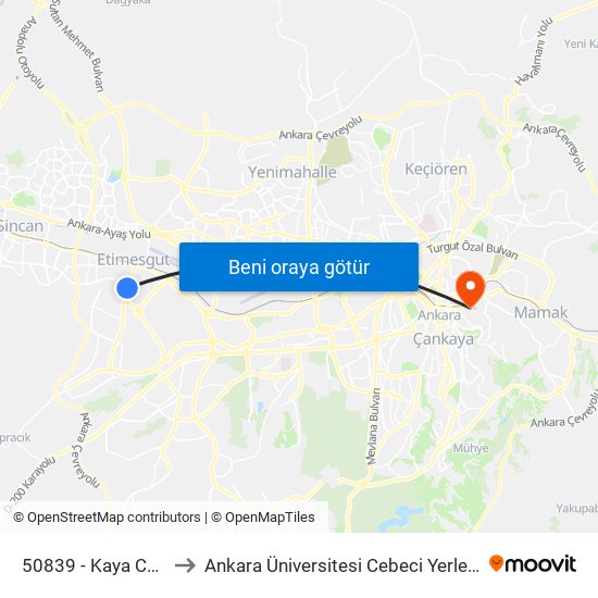 50839 - Kaya Camii to Ankara Üniversitesi Cebeci Yerleşkesi map